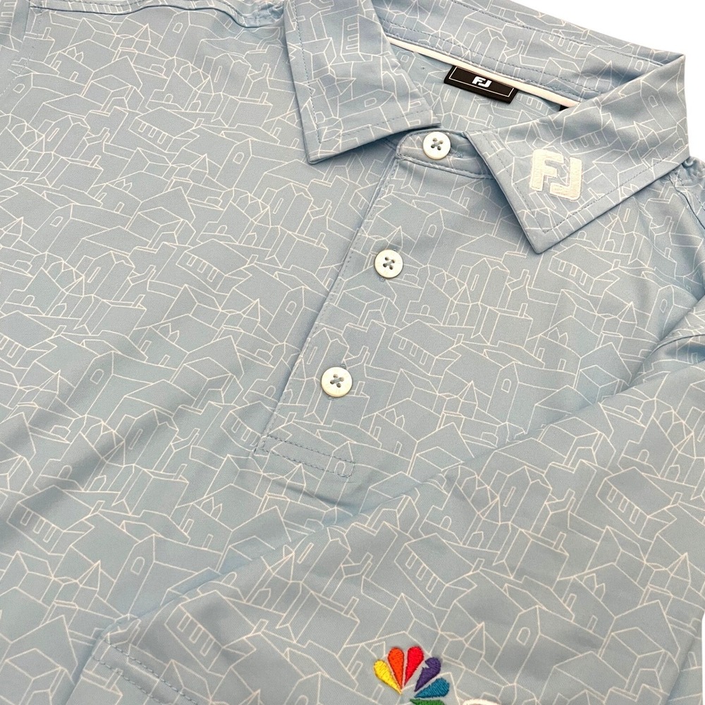 FootJoy Tour Issue NBC Sports Polo Shirt S Blue Pro Collar Golf Geometric Print